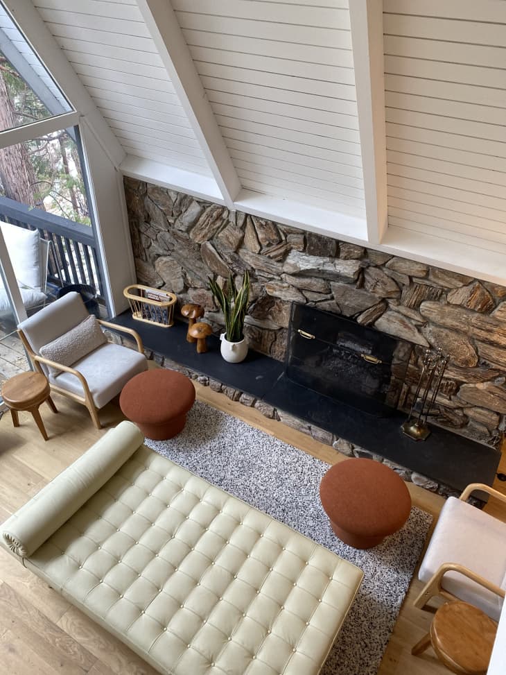 AFrame Cabin With Petrified Wood Fireplace Apartment Therapy